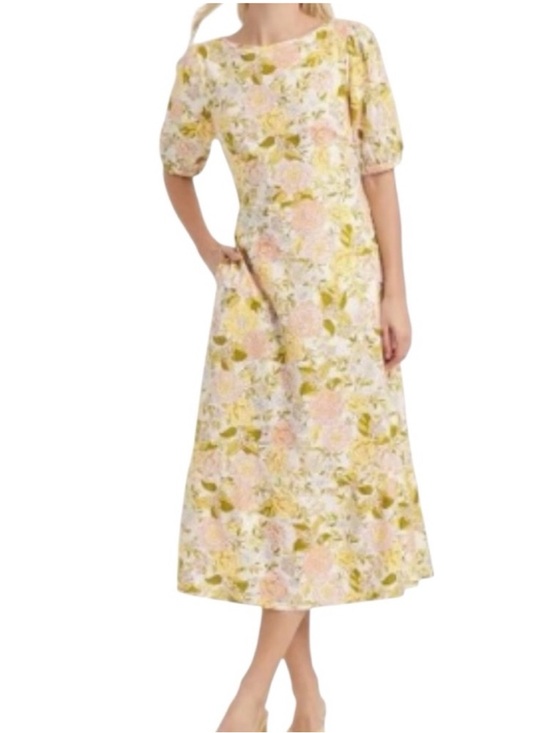 Who What Wear Dresses & Skirts - Who What Wear Pale Yellow Linen Blend Open Back Midi Dress Size Medium